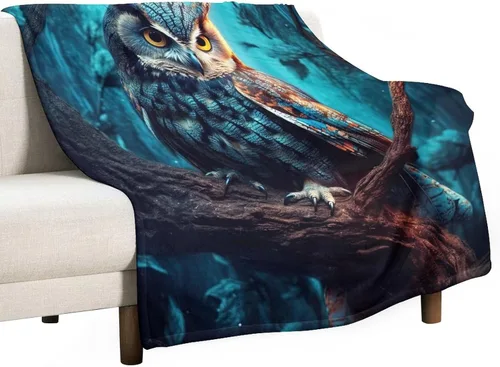 Miniatura 12 de Manta suave de piel sintética de búho, manta de regazo de franela de bosque Trippy para sofá, sofá o cama, manta de felpa mullida y esponjosa