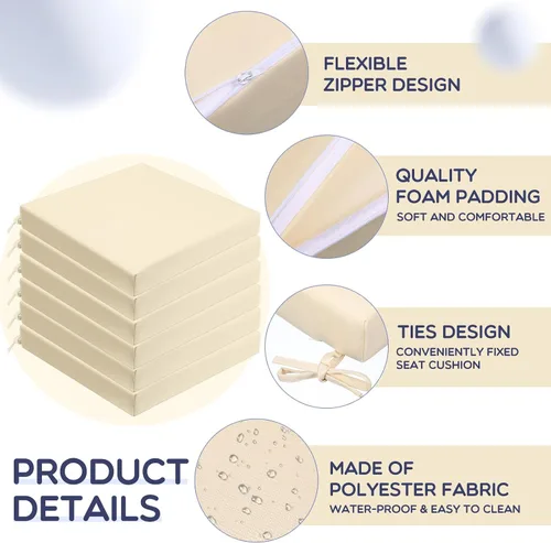 Miniatura 6 de Preboun Paquete de 6 Cojines para Sillas de Exterior 19" x 19" x 3" Patio Impermeables Resistentes a la Decoloración Cojines de Asiento con Lazos