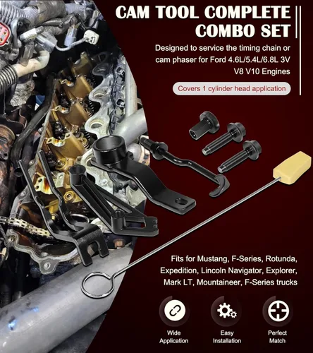 Miniatura 3 de Juego de herramientas de correa de distribución para motores Ford 4.6L, 5.4L y 6.8L 3V, incluyendo herramienta de soporte de desfasador de leva