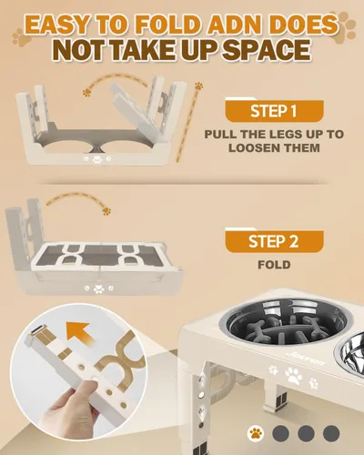 Miniatura 6 de Jovrun Cuencos elevados para perros, comedero para perros con platos de acero inoxidable y cuenco de alimentación lenta, soporte elevado ajustable