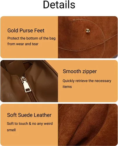 Miniatura 7 de Herald Bolso de hombro de ante suave y holgado para mujer, bolso cruzado retro con correa ajustable