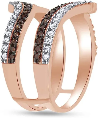 Miniatura 2 de Anillo de compromiso Jewel Zone US marrón y blanco con diamantes naturales para reforzar el anillo de oro sólido de 14 quilates (0,63 quilates)
