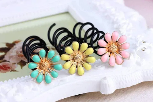 Miniatura 4 de Vpang 5 horquillas de pelo en espiral de margarita, espiral, bobinas para el cabello, pinzas para el cabello para boda, nupcial, flor de metal