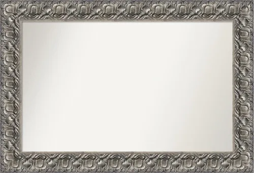 Miniatura 384 de Amanti Art Espejo de baño plateado para sobre fregadero, 26 x 26 pulgadas, espejo cuadrado de níquel pulido, marco de madera tradicional mediano, se