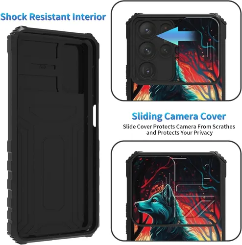 Miniatura 24 de Funda para Samsung Galaxy S22 Ultra 5G, Galaxy S22 Ultra con cubierta de cámara deslizante, funda resistente de doble capa con función atril Black