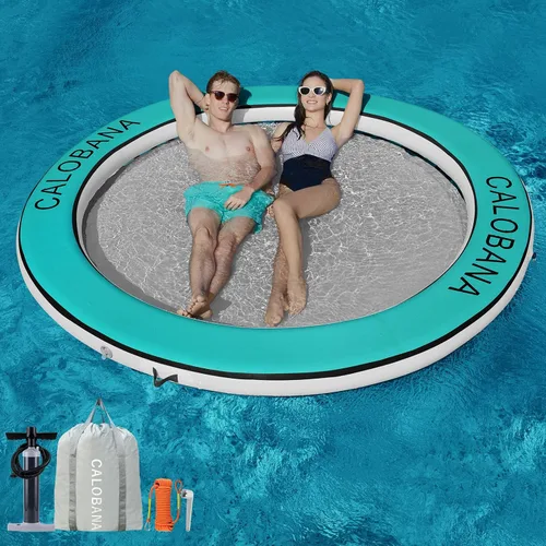 Miniatura 20 de CALOBANA Anillo Flotante Redondo Inflable Hamaca de Agua Flotadores de Río de Alta Resistencia Flotadores de Lago para Adultos Plataforma de Isla