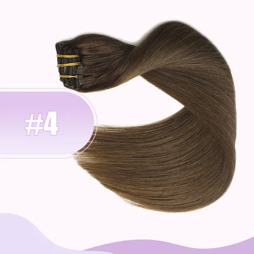 Miniatura 6 de Extensiones de cabello con pinzas, 16 pulgadas, 3.53 oz, 6 unidades, extensiones de cabello humano con clip, color marrón medio, lacio, suave