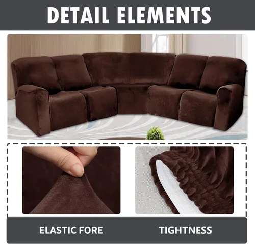 Miniatura 2 de TOPCHANCES Funda reclinable de 5 plazas, 7 piezas, fundas de terciopelo elástico para sofá modular reclinable para 5 cojines, fundas de sofá Marrón