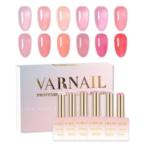Miniatura 14 de VARNAIL Rainbow Candy Jelly - Kit de esmalte de uñas de gel de 6 colores y capa base de regalo, kit de esmalte de gel transparente arcoíris