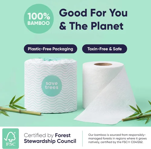 Miniatura 4 de Save Trees Papel Higiénico de Bambú - 80 Rollos de Papel Higiénico Orgánico Seguro para Fosas Sépticas - 3 Capas, 300 Hojas por Rollo - Libre