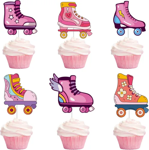 36 piezas de patines de postre para cupcakes, suministros de fiesta, decoración de fiesta de cumpleaños para niños y niñas, decoración de fiesta de