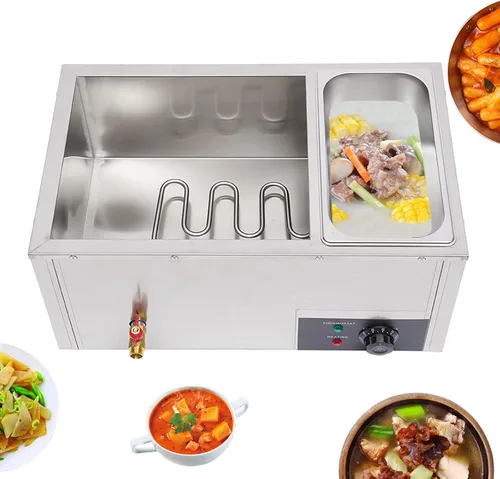 Miniatura 7 de Calentador eléctrico comercial de alimentos de 22.2 cuartos de galón, 850 W, mesa de vapor de 3 bandejas, encimera de buffet Bain Marie de acero