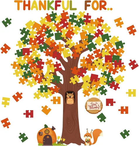 Pajean Decoraciones de Tablero de Anuncios de Aula de Acción de Gracias Tablero de Anuncios Árbol Conjunto de Árbol de Otoño Decoraciones de Aula