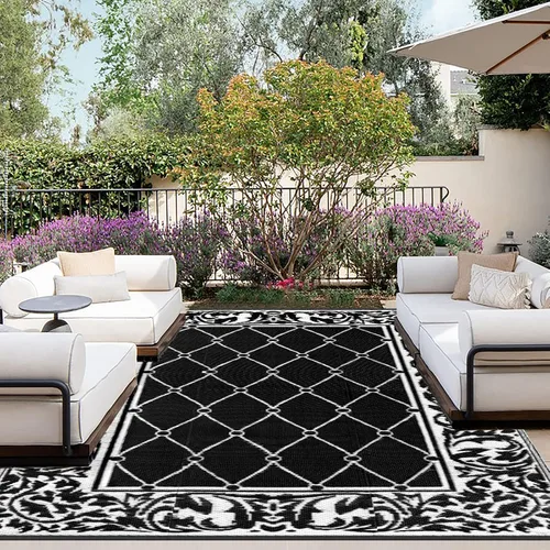 OutdoorLines Alfombras de interior y exterior, para patio, de 6 x 9 pies, reversible, resistente a manchas y a rayos UV, portátil, alfombra de paja