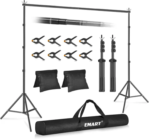 Miniatura 18 de Emart Foto Video Studio sistema de soporte de telón de fondo con bolsa de transporte, 10 pies fondo ajustable Negro