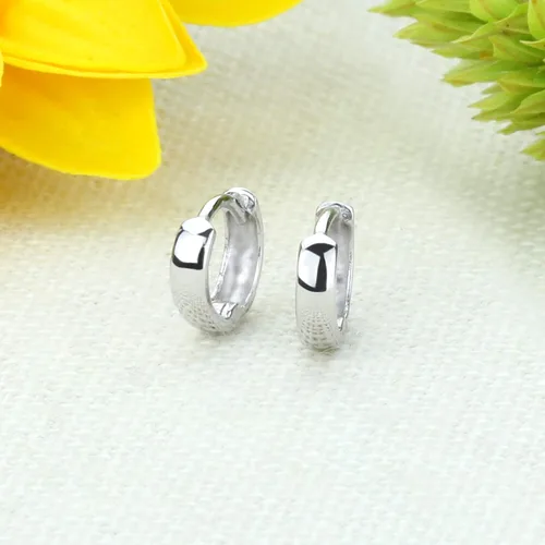 Miniatura 2 de Aretes de oro macizo de 14 quilates lisos de 0.098 in de ancho y 0.315 in de longitud abovedados pequeños aretes de aro pequeños