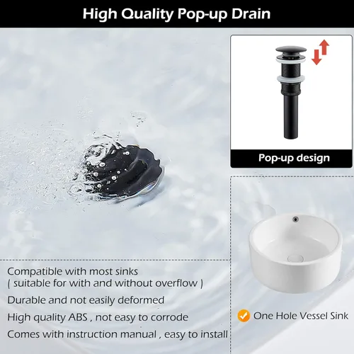 Miniatura 7 de Grifo para Lavabo Tipo Recipiente Cascada Dorado Negro de Un Solo Orificio con Desagüe Pop-Up Sin Rebosadero y Líneas de Suministro Grifos de Baño