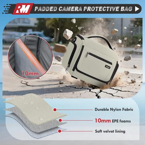 Miniatura 7 de RAINSMORE - Bolsa para cámara, estuche para cámara SLR/DSLR/sin espejo con divisor, soporte para trípode, bolsa cruzada impermeable digital