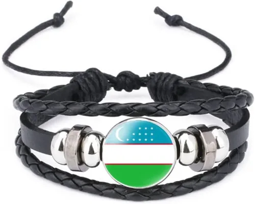 Miniatura 60 de vmcoatdu Mundial Muchas Banderas Nacionales Brazalete Retro de Aleación de Cuero para Pulsera de Cuerda Trenzada de Bandera Nacional