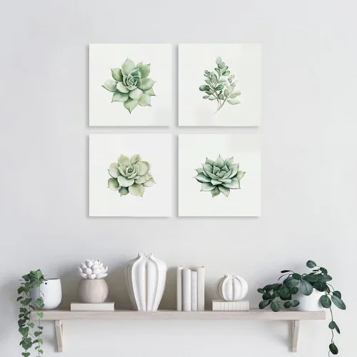 Miniatura 5 de Kunstorner Juego de 4 suculentas para decoración de pared de baño, juego de 4 imágenes suculentas para baño, acuarela, hojas verdes, estampado
