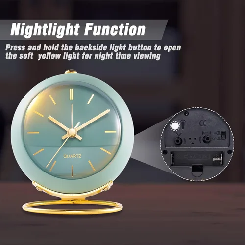 Miniatura 6 de AYRELY® Relojes Despertadores de Escritorio a Batería con Luz, Reloj Analógico Pequeño Retro Silencioso Sin Tictac, Reloj de Mesa Fuerte para Mesita