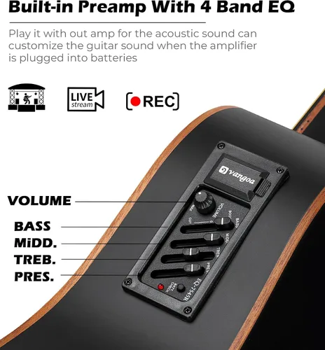 Miniatura 2 de Kit de guitarra electroacústica Vangoa para zurdos, tamaño completo, para principiantes adultos, con EQ de 4 bandas incorporado, bolsa, afinador