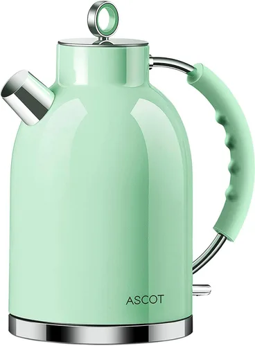 ASCOT - Tetera eléctrica, hervidor de agua de acero inoxidable, hervidor de agua de ebullición rápida, 1.5 L, 1500 W, sin BPA, inalámbrico, apagado