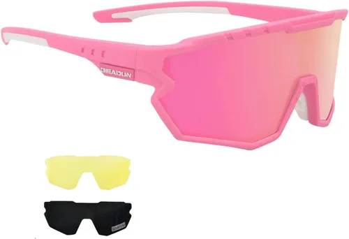 Sports Sunglasses Cycling Glasses Pink Polarized Glasses Baseball glasses with 3 lenses,Fishing,Ski Running Golf Rosa