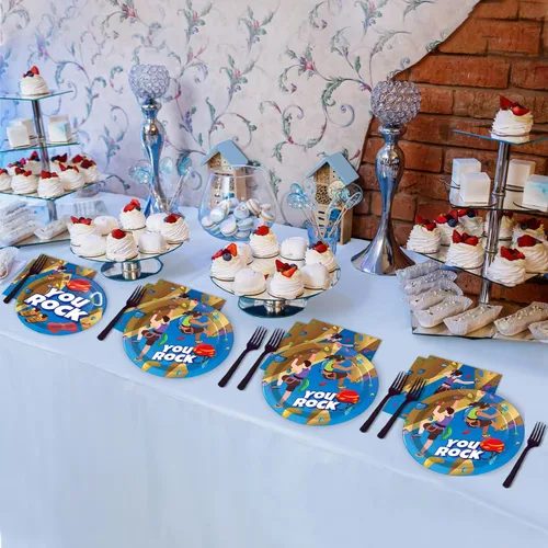 Miniatura 6 de 96 piezas de platos y servilletas de fiesta de escalada en roca suministros de vajilla desechable para camping, mesa de cena y postre para fiestas