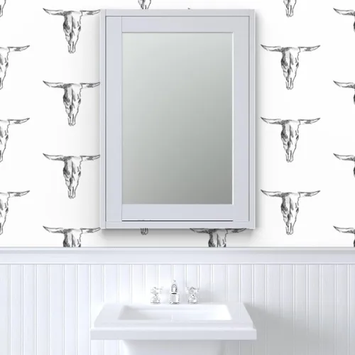 Miniatura 9 de Papel tapiz para despegar y pegar, diseño de vaca cráneo de toro, blanco y negro, vaquero occidental, rústico, extraíble, por Spoonflower