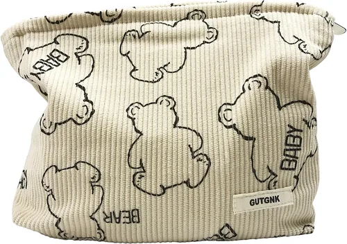 Miniatura 9 de Bolsa de maquillaje para mujeres, bolsa de cosméticos de pana con diseño estético, bolsa de mano para damas, estuche para lápices para niñas, lindo