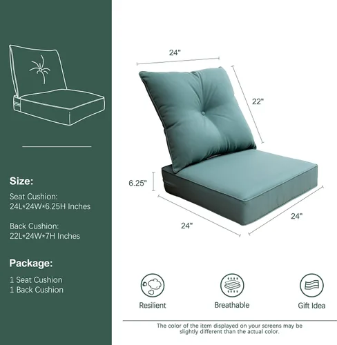 Miniatura 2 de Cojín para silla de asiento profundo para interiores y exteriores, resistente a la decoloración, cojines de asiento de espuma de repuesto de 24