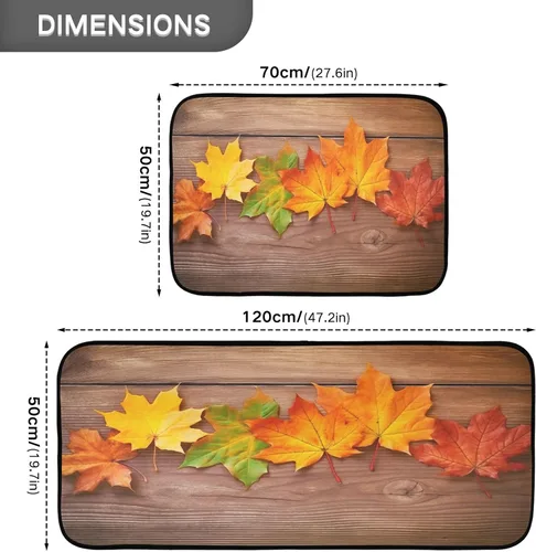 Miniatura 3 de Kitchen Rugs 2 Piece Waterproof Non Slip Kitchen Mat Maple Leaves on Wood Kitchen Rug Set for Sink Office Kitchen Cafe, 19.7"x47.2"+19.7"x27.6