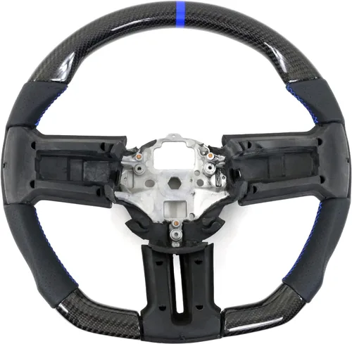 Miniatura 3 de IKON MOTORSPORTS, Volante compatible con Ford Mustang 2010-2014, Kit de reemplazo de cuerpo de volante en fibra de carbono y cuero con costura azul