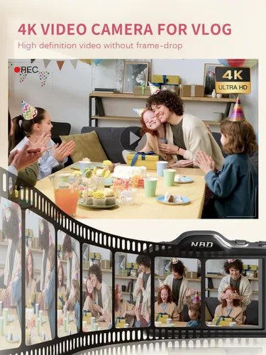 Miniatura 7 de Cámara digital True 64MP 4K - Enfoque automático de zoom de 16X, con modo belleza y macro, tarjeta TF de 32 GB, cámaras portátiles compactas