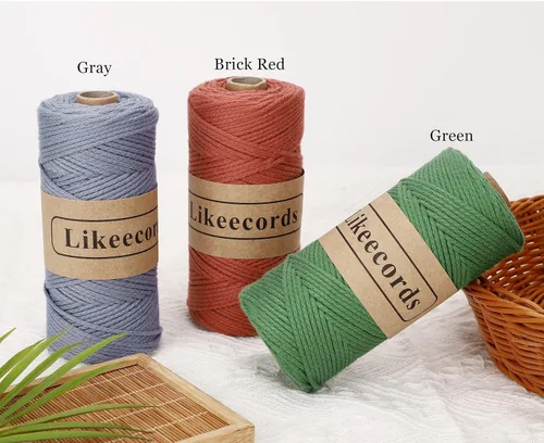 Miniatura 3 de Likeecords Cuerda de algodón 100% hilo de ganchillo de 0.079 pulgadas, cuerda trenzada de macramé, cuerda de macramé, hilo de ganchillo para regalo