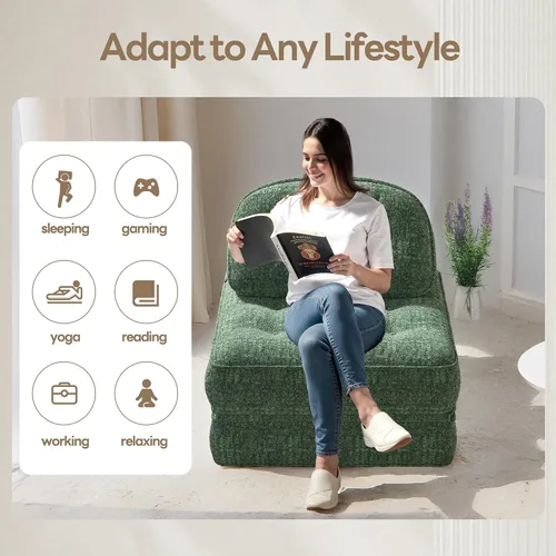 Miniatura 7 de Dowinx Sofá cama plegable con almohada, cómodo sofá cama convertible para adultos, hogar, sala de estar y juegos, diseño moderno y cómodo