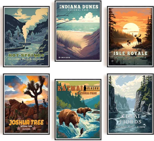 Miniatura 11 de SHOXREM Arte abstracto para pared del parque nacional: juego de 6 carteles de viaje para celebrar la decoración de pared de montaña, 8 pulgadas