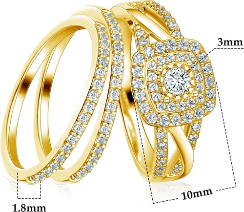 Miniatura 6 de MDFUN Three-in-One ring set Square Halo Wedding Band Set Engagement Ring 18K WhiteYellow Gold Plated Cubic Zirconia Promise ring Eternity Ring for