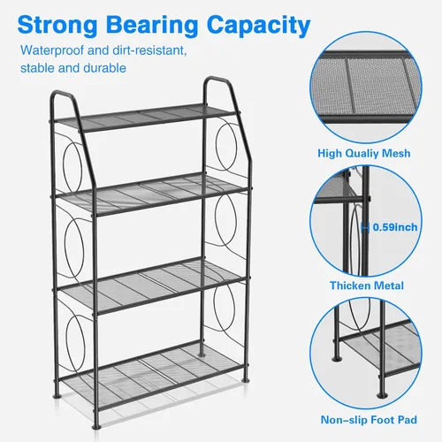 Miniatura 3 de VyGrow Soporte para plantas, estante de 4 niveles para interiores y exteriores, soporte alto de metal resistente para plantas, estante para sala