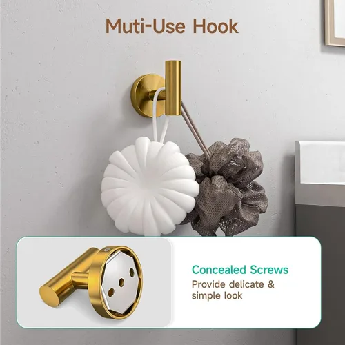 Miniatura 8 de USHOWER Juego de accesorios de baño de oro cepillado, juego de toallero de 18 pulgadas montado en la pared, juego de accesorios de baño de acero Oro