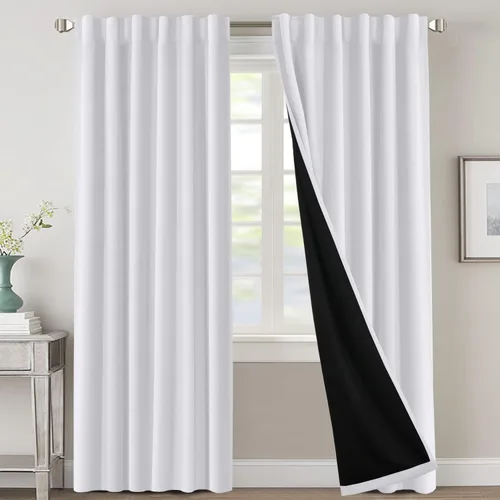 Miniatura 104 de H.VERSAILTEX Cortinas 100% opacas para dormitorio con forro negro, cortinas de oscurecimiento de habitación completa, con aislamiento térmico
