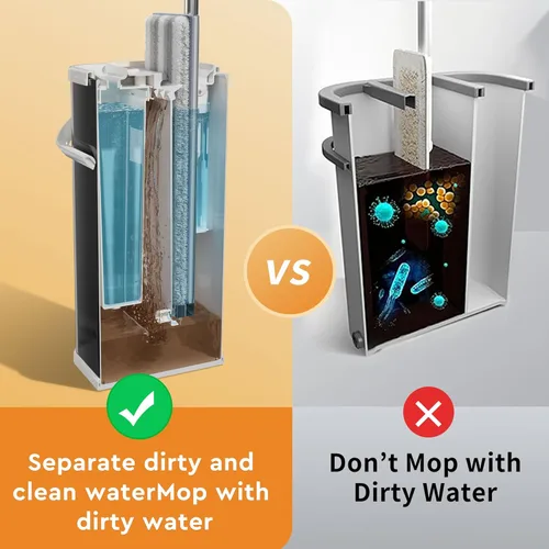 Miniatura 3 de Separa el juego de trapeador y cubo de agua sucia para el hogar con 4 recambios adicionales, trapeador y cubo de acero inoxidable con escurridor