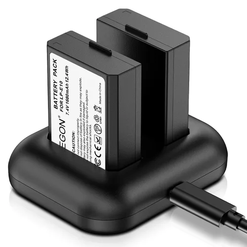 ENEGON LP-E10 - Batería de repuesto (2 unidades de 1680 mAH) y cargador dual rápido para Canon LP E10 Canon EOS Rebel T3 T5 T6 T7 T100, Kiss X50 X70