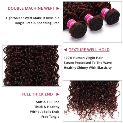 Miniatura 5 de Beauty Forever #33B - Extensiones de cabello humano rizado color marrón rojizo Jerry de 8 pulgadas, cabello humano virgen brasileño Remy
