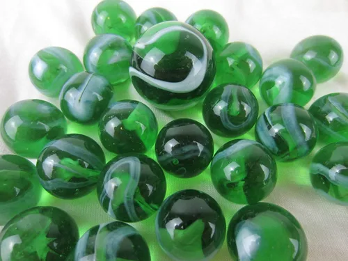 Miniatura 2 de ~25 canicas de vidrio esmeralda piscina translúcido verde/remolino blanco estilo clásico paquete de juego (24 jugadores, 1 tirador)