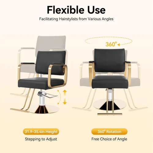 Miniatura 4 de Silla de salón para estilista, silla de peluquería hidráulica con giro de 360°, silla de estilo ajustable en altura para peluquería, salón de Negro