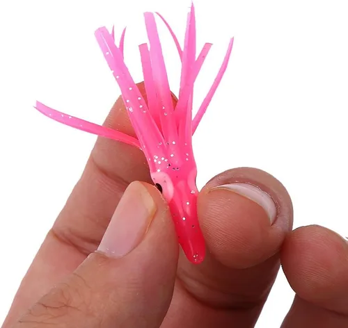 Miniatura 3 de Señuelos de pesca de calamar, 20 faldas artificiales suaves de pulpo, cebo de pesca de agua salada, tamaño de 1.2 pulgadas para pescadores de aguas