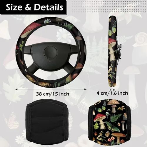 Miniatura 6 de 17 piezas de fundas de asiento de coche con diseño de hongos, accesorios completos para automóviles para mujeres y hombres, protector de asiento