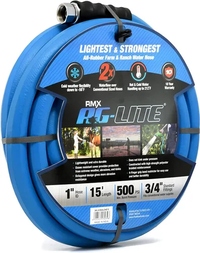 Miniatura 3 de AG-LITE BSALONE15 - Manguera de jardín de goma para agua caliente/fría de 1 pulgada x 15 pies, 100% goma, ultraligera, súper fuerte, 500 PSI, 50F a